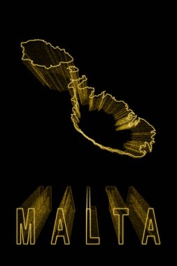 Malta Haritası, Siyah Arkaplanda Altın Harita, Altın Efekt