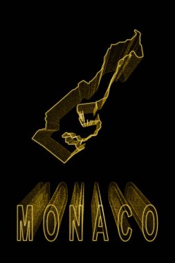 Monako Haritası, Siyah Arkaplan Altın Haritası, Altın Efekt