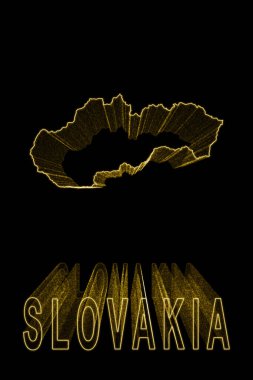 Slovakya Haritası, Siyah Arkaplanda Altın Harita, Altın Efekt