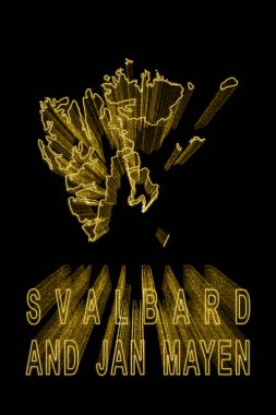 Svalbard ve Jan Mayen Haritası, Siyah Arkaplan Altın Haritası, Altın Efekt