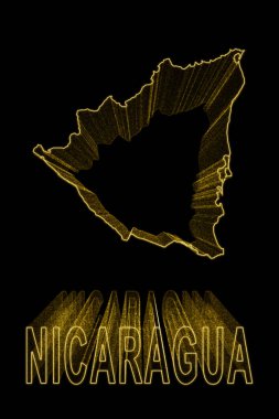 Nikaragua Haritası, Siyah Arkaplan Altın Harita, Altın Efekt