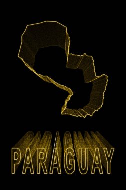 Paraguay Haritası, Siyah Arkaplan Altın Haritası, Altın Efekt