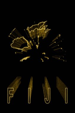 Fiji Haritası, Siyah Arkaplanda Altın Harita, Altın Efekt