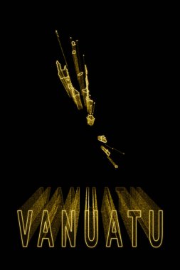 Vanuatu Haritası, Siyah Arkaplanda Altın Harita, Altın Efekt