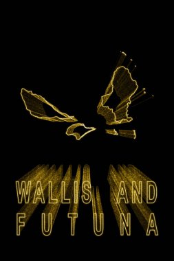 Wallis ve Futuna Haritası, Siyah Arkaplanda Altın Harita, Altın Efekt