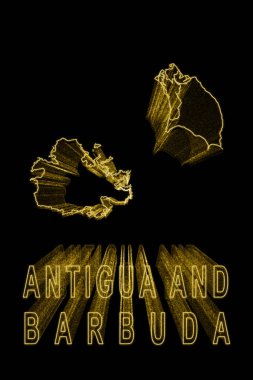 Antigua ve Barbuda Haritası, Siyah Arkaplan Altın Haritası, Altın Efekt