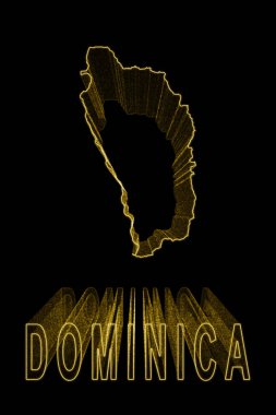 Dominica Haritası, Siyah Arkaplanda Altın Harita, Altın Efekt