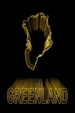 Grönland Haritası, Siyah Arkaplanda Altın Harita, Altın Efekt
