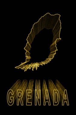 Grenada Haritası, Siyah Arkaplan Altın Haritası, Altın Efekt