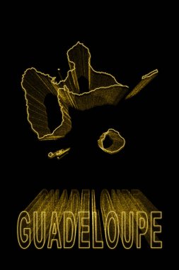 Guadeloupe Haritası, Siyah Arkaplanda Altın Harita, Altın Efekt