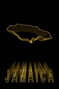 Jamaika Haritası, Siyah Arkaplanda Altın Harita, Altın Efekt