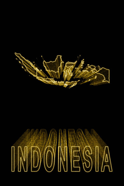 Карта Индонезии, Золотая карта на чёрном фоне, Золотой эффект