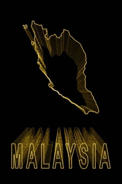 Mapa Malezji Złota Mapa Czarnym Tle Złoto — Zdjęcie stockowe