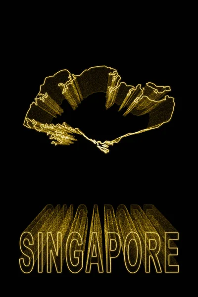 新加坡地图 黑色背景黄金地图 黄金效应 — 图库照片
