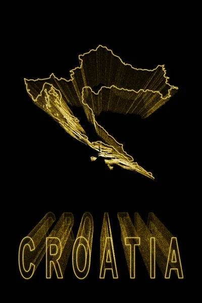 Mapa Chorvatska Zlatá Mapa Černém Pozadí Zlatý Efekt — Stock fotografie