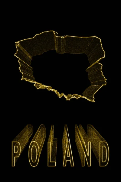 Kaart Van Polen Gouden Kaart Zwarte Achtergrond Goud Effect — Stockfoto