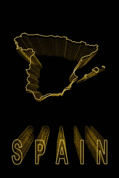 Map Spain Gold Map Black Background Gold Effect — Stock Photo, Image