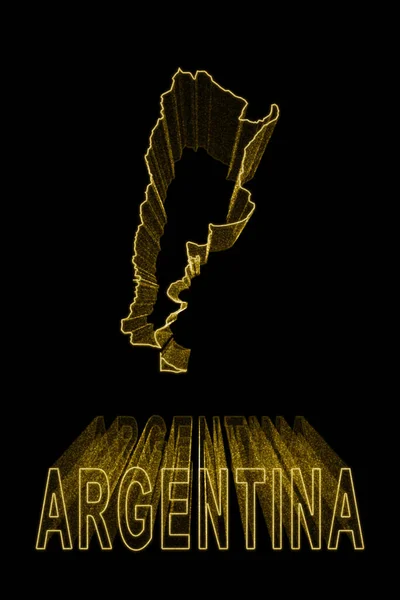 阿根廷地图 黑色背景黄金地图 黄金效应 — 图库照片