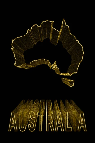 Karta Över Australien Guldkarta Svart Bakgrund Guld Effekt — Stockfoto