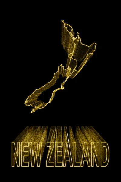 Kaart Van Nieuw Zeeland Goud Kaart Zwarte Achtergrond Goud Effect — Stockfoto