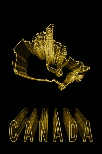 Mappa Del Canada Mappa Dell Oro Sfondo Nero Effetto Oro — Foto Stock