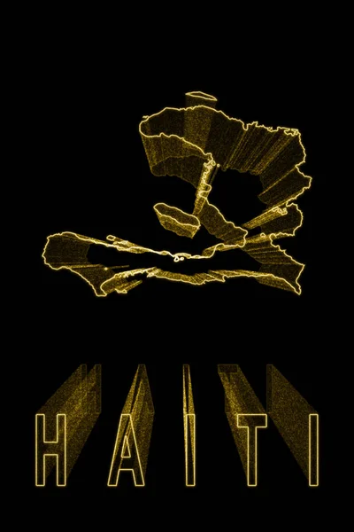 海地地图 黑色背景黄金地图 黄金效应 — 图库照片