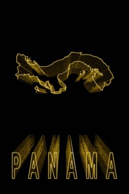 Panama Haritası, Siyah Arkaplanda Altın Harita, Altın Efekt