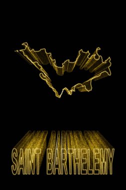 Saint Barthelemy Haritası, Siyah Arkaplanda Altın Harita, Altın Efekt