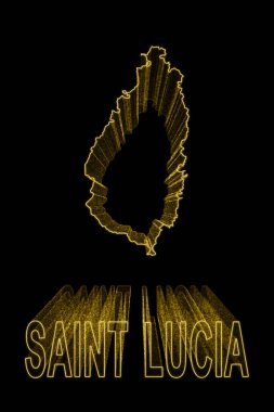 Saint Lucia Haritası, Siyah Arkaplan Altın Haritası, Altın Efekt