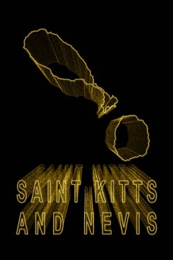 Saint Kitts ve Nevis Haritası, Siyah Arkaplan Altın Haritası, Altın Efekt
