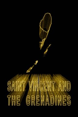 Saint Vincent ve Grenadines Haritası, Siyah Arkaplan Altın Haritası, Altın Efekt