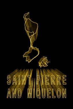 Saint Pierre ve Miquelon Haritası, Siyah Arkaplanda Altın Harita, Altın Efekt
