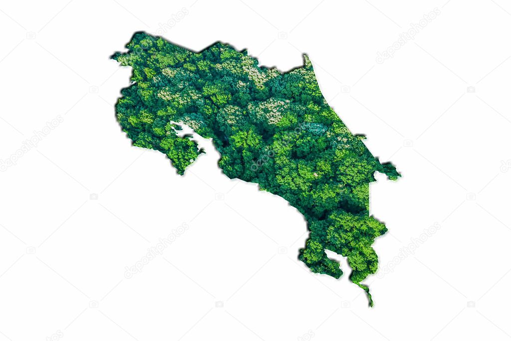 Green Forest Map of Costa Rica, on white background