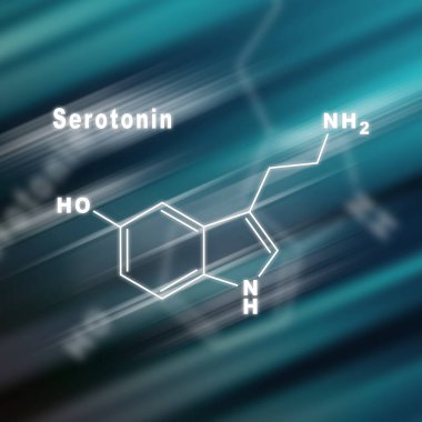 Serotonin hormonu yapısal kimyasal formül fütüristik arka plan