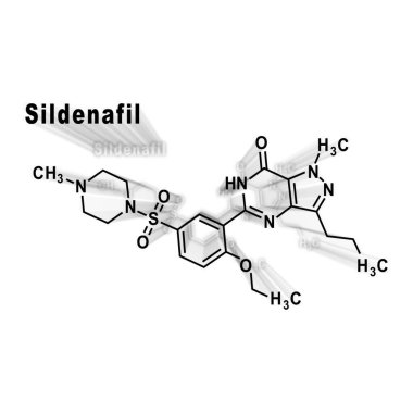 Sildenafil ereksiyon bozukluğu beyaz zemin üzerinde yapısal kimyasal madde molekülü