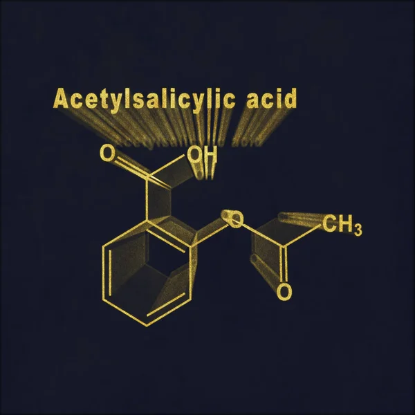 Acetylsalicylic Acid Aspirin Structural Chemical Formula Gold Dark Background — Foto Stock