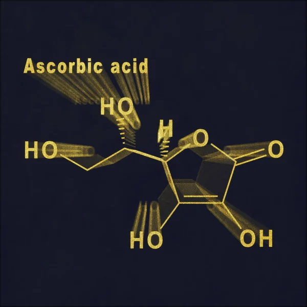 Ascorbic Acid Structural Chemical Formula Gold Dark Background — Foto Stock
