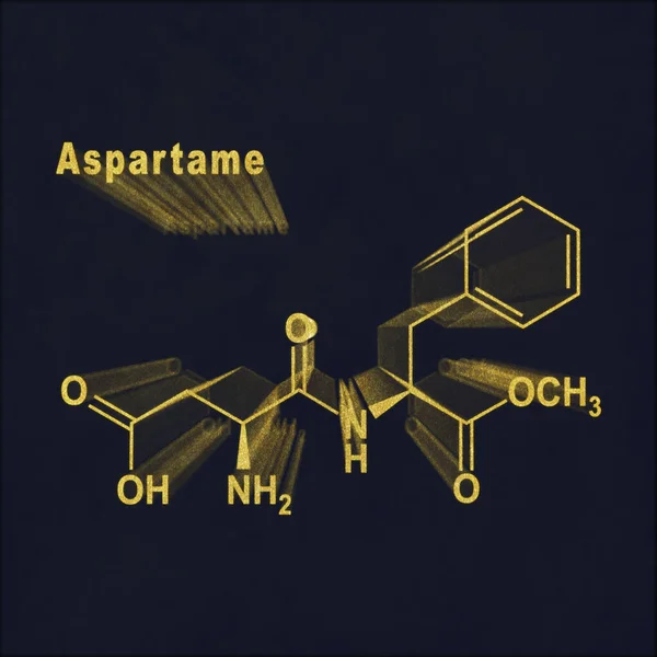 Aspartame Dolcificante Artificiale Formula Chimica Strutturale Oro Sfondo Scuro — Foto Stock