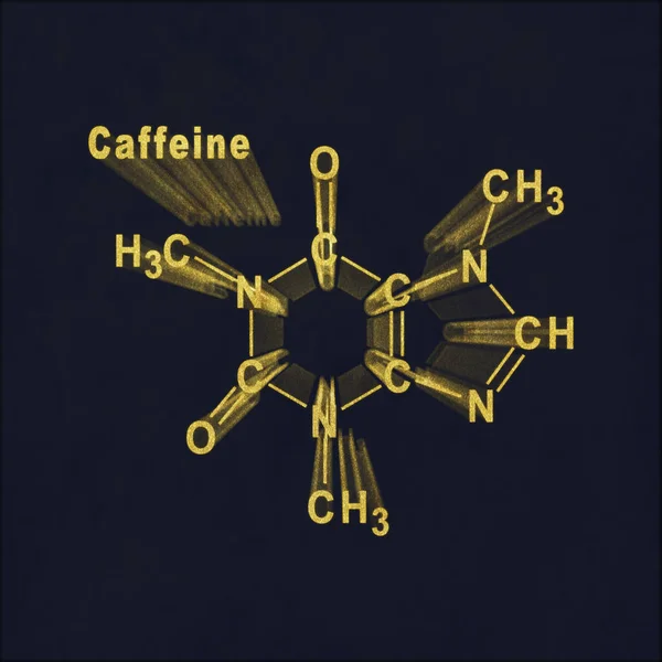 Caffeina Formula Chimica Strutturale Oro Sfondo Scuro — Foto Stock