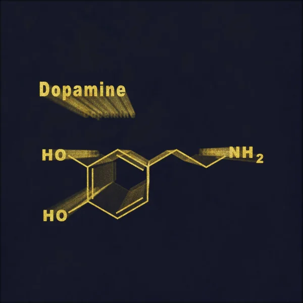 Hormona Dopamina Fórmula Química Estructural Oro Sobre Fondo Oscuro — Foto de Stock