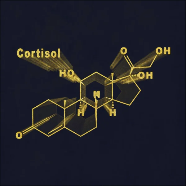 Cortisol Hormona Fórmula Química Estructural Oro Sobre Fondo Oscuro — Foto de Stock