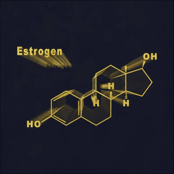 Hormona Estrógeno Fórmula Química Estructural Oro Sobre Fondo Oscuro — Foto de Stock