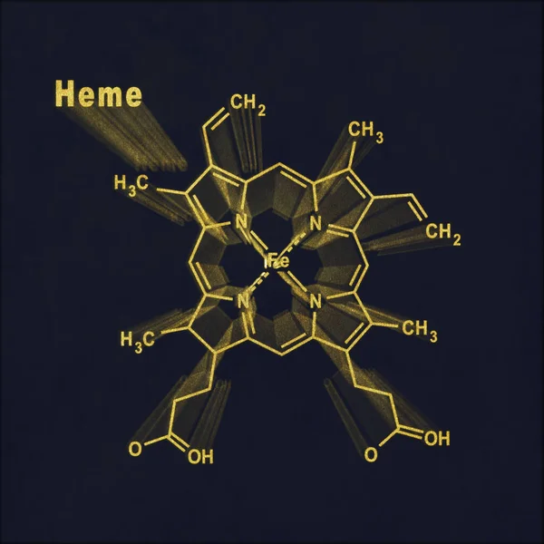 Molecola Eme Formula Chimica Strutturale Oro Sfondo Scuro — Foto Stock