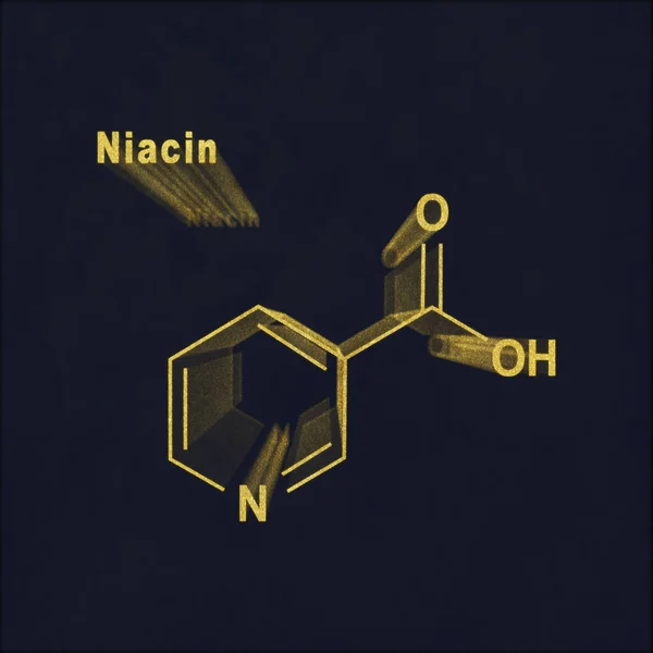 Molécula Niacina Ácido Nicotínico Vitamina Fórmula Química Estructural Oro Sobre — Foto de Stock