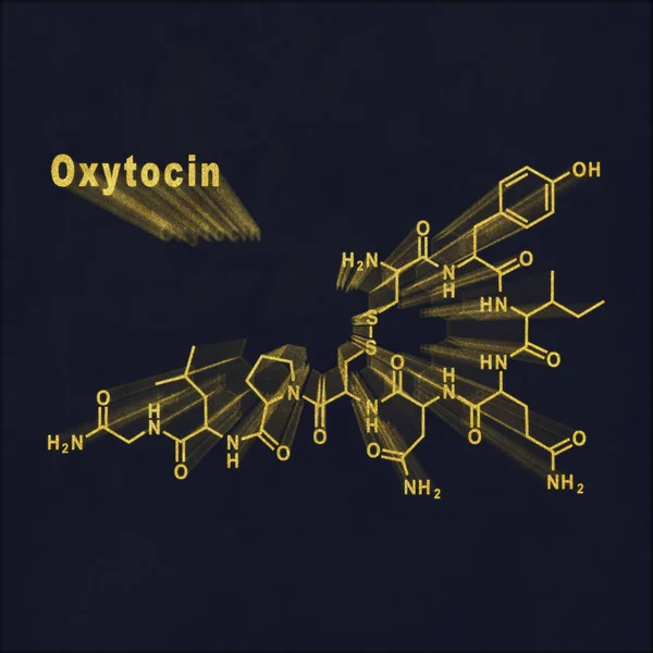 Oxitocina Hormona Fórmula Química Estructural Oro Sobre Fondo Oscuro — Foto de Stock