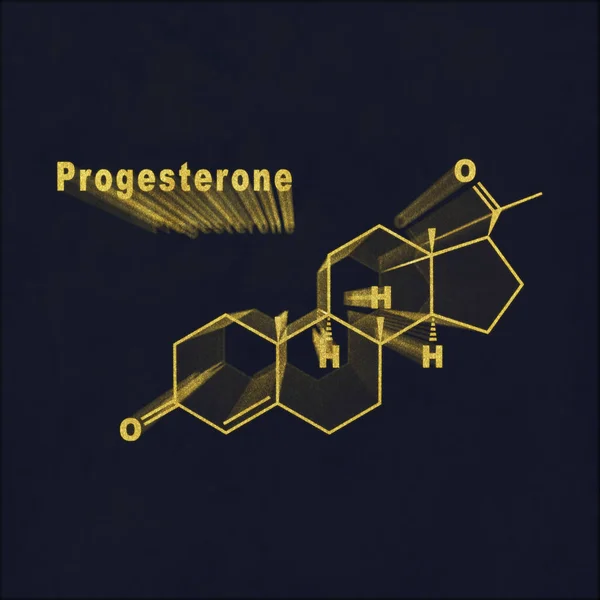 Hormona Progesterona Fórmula Química Estructural Oro Sobre Fondo Oscuro — Foto de Stock