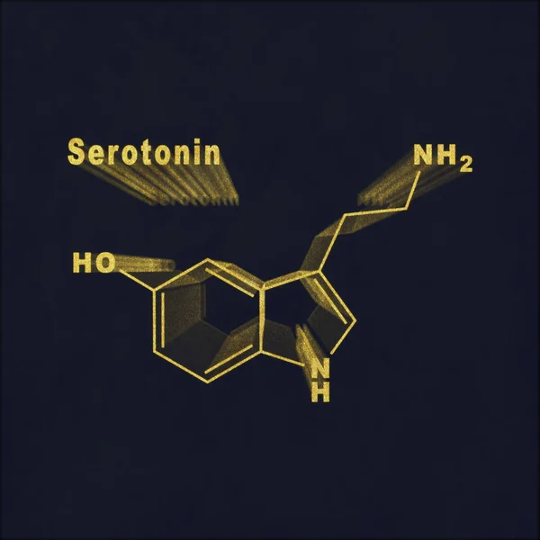 Hormona Serotonina Fórmula Química Estructural Oro Sobre Fondo Oscuro — Foto de Stock