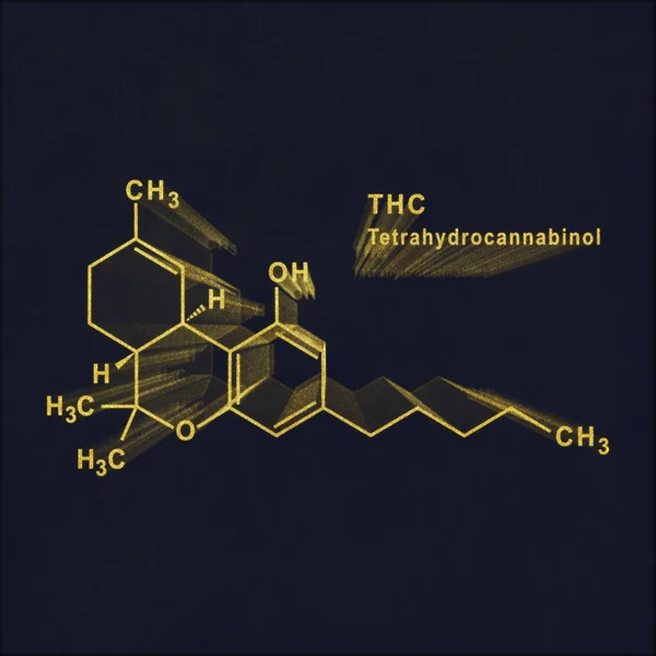 Thc Tetrahydrocannabinol Fórmula Química Estructural Oro Sobre Fondo Oscuro — Foto de Stock
