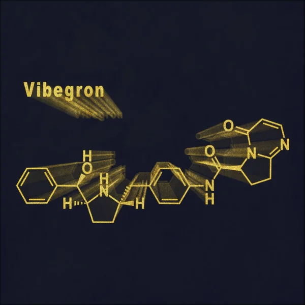 Droga Vibegron Fórmula Química Estructural Oro Sobre Fondo Oscuro — Foto de Stock