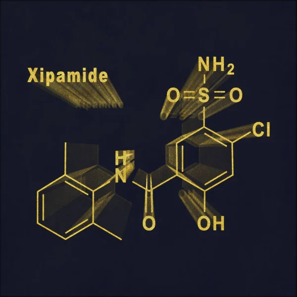 Xipamide Molecola Struttura Chimica Oro Sfondo Scuro — Foto Stock